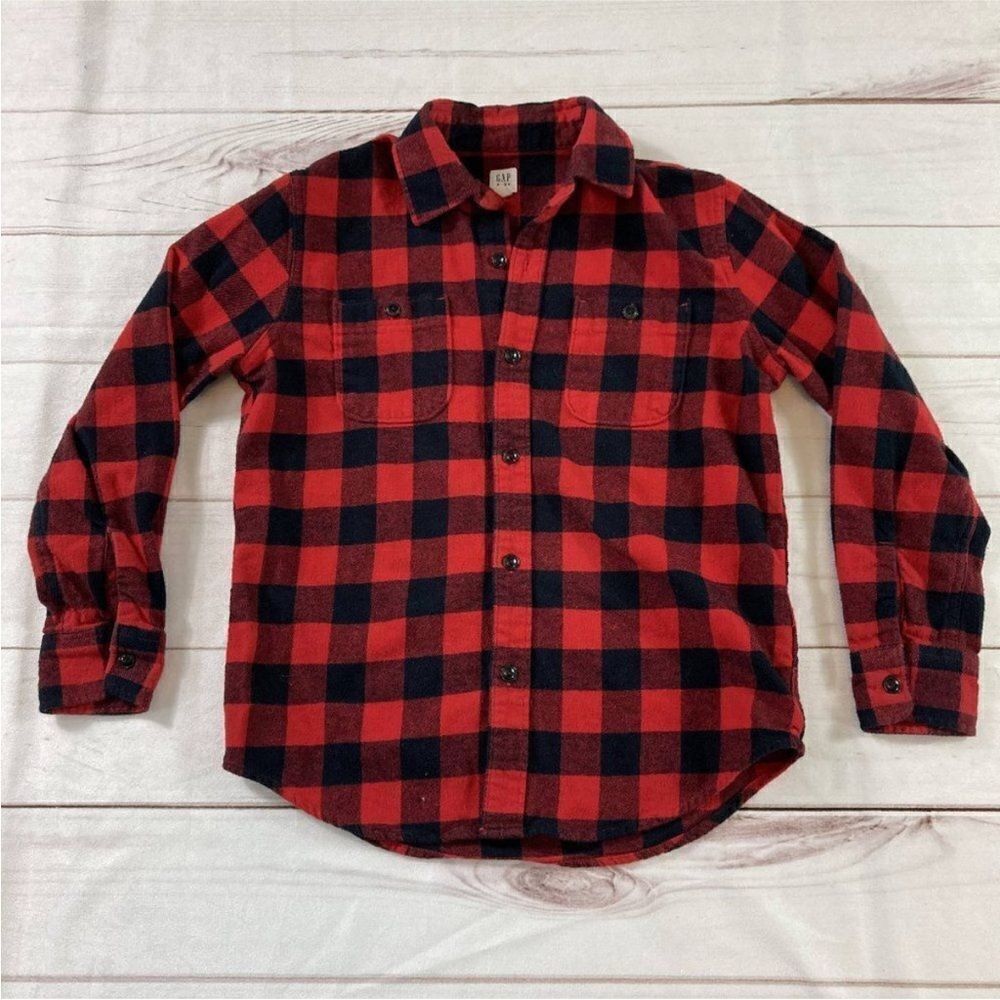 Gap Kids Red Buffalo Plaid Long Sleeve Button Down Flannel Shirt Size L